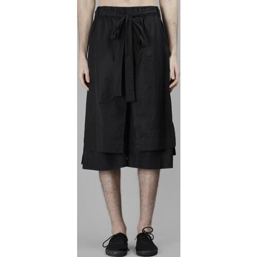 Men Multi-layer Streamers Irregular Skirts Japanese Lacing Slits Seven-point Wide-leg Pants Hairstylist Costumes