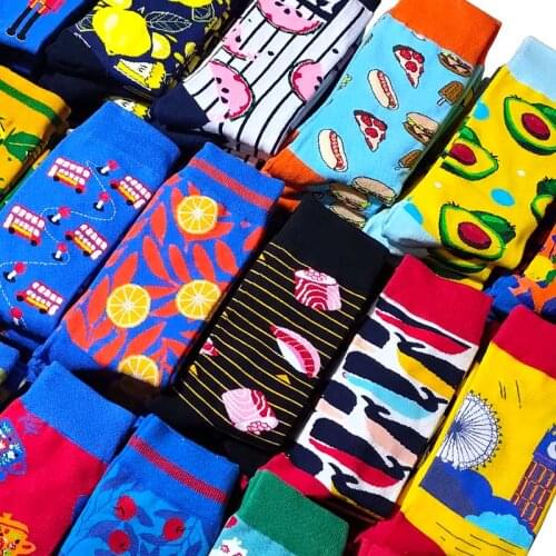 Unisex Funny socks cute cartoon fruits banana lemon pineapple avocado food seafood happy Harajuku skateboard Socks Christmas