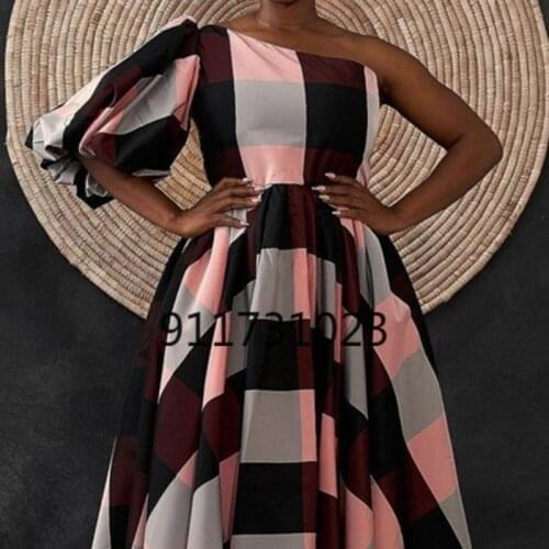 2021 New African Dresses For Women Vetement Femme Dashiki Print One-Shoulder Africa Dress Clothes Ankara Dresses Ladies