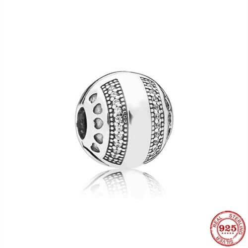 New Original Silver Color Round Clip Diy Bead Fit European Pandora Charms Bracelet Bangles Diy Jewelry P526-Y