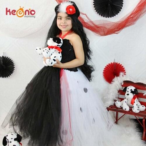 Dalmatian Queen Girls Tutu Dress with Headband Baby Photo Prop Halloween Costume Kids Children Tulle Party Dress TS108