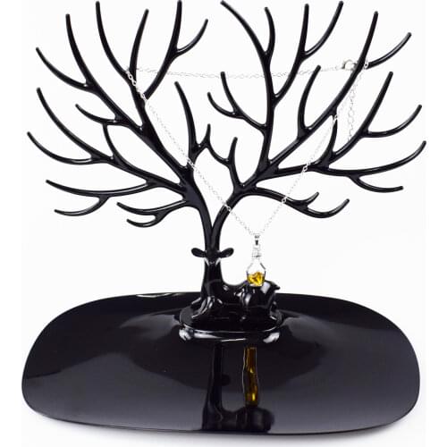 Black Tree Stand Jewelry Holder Display Storage Necklace Earring Ring Bracelet Organizer Rack Tower (Deer Black)