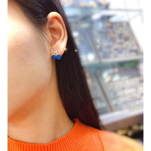 Sieraden bijou boucle doreille Mexican gold blue amber four-leaf clover earrings Really natural s925 sterling silver jewelry