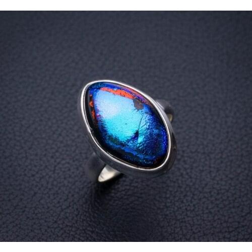 StarGems Natural Rainbow Dichroic Glass Handmade 925 Sterling Silver Ring 7.75 E2403