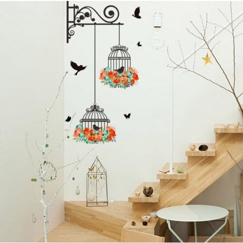 Vintage Wall Sticker Home Decor Birdcage Decorative Painting Bedroom door Living room TV Wall Decoration Wall Sticker Mural 2021