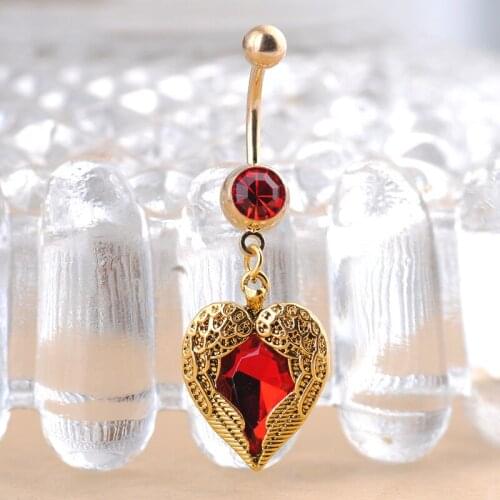Dangly Red Heart belly button ring