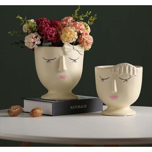 Creative Face Vase Art Nordic Ceramic Succulent Flower Pot Human Plant Pots Decoration Ornaments Home Decor Garden Accessories