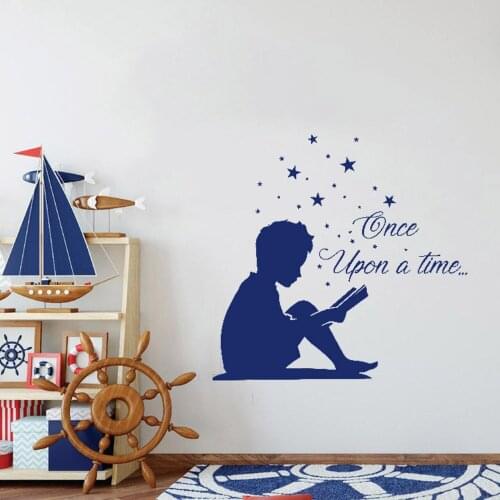 Reading Boy Wall Decal Once Upon a time Vinyl Wall Stickers Lover Quote Decals Book Corner School Home Decoration for Wall C022