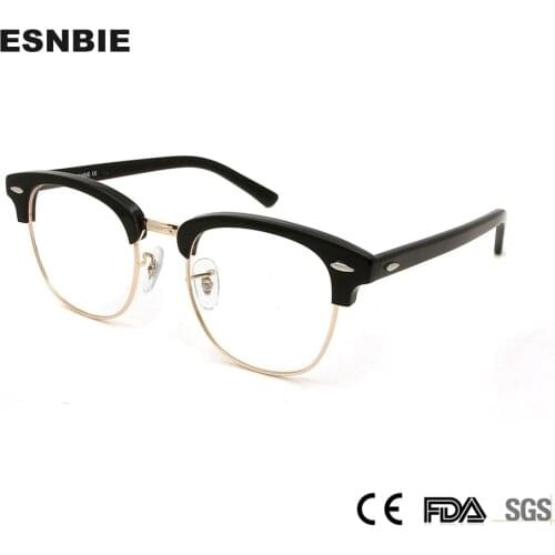 High Quality Semi Rimless Glasses Frame Women Club Eyeglasses Frames Men Round Glasses Clear Lens Half Rimmed Rivet Glasses