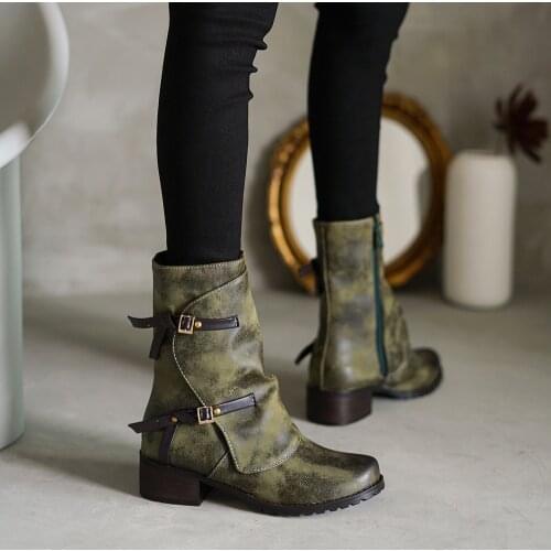 Fashion women boots 2020 Autumn winter Low Heel Women Shoes Retro PU leather buckle Short Boots Cool Party Boots Booties Mujer