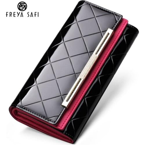 Womens Wallets Women Cowhide Leather Wallet Luxury Design Ladies Party Clutch Patent Leather Purses Long Card Holder