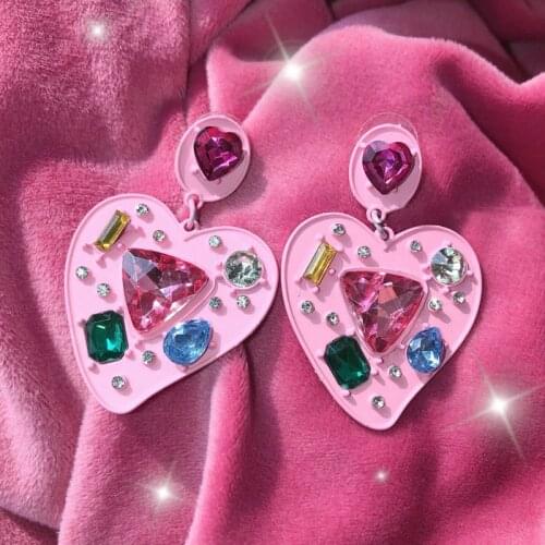 2021 Vintage Charms Earrings 90s Style Aesthetics Friends For Women Y2K Jewelry Candy Color Crystal Heart Earrings Gifts New