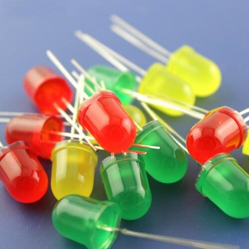 250 pcs 10mm LED 5 Colors Red Blue Yellow Green white Diffused F10 Round Light-Emitting Diodes Lamp Bead DIP Plug-in Bulb
