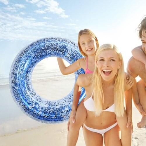 60-90cm 7Types Sequin Swimming Ring Round Transparent Inflatable Pool Floating Circle for Kid Adults Summer Pool Water Amusement