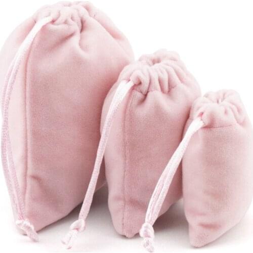 5pcs/lot Sweet Pink Drawstring Organza Velvet Bags 5x7 7x9 10x12cm Storage Bags Christmas Wedding Gift Pouches Jewelry Packaging