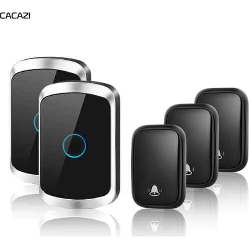 CACAZI Self-powered Wireless Doorbell Waterproof 60 Chimes No Battery Home Door Ring Bell US EU UK Plug 3 Button 1 2 3 Receiver