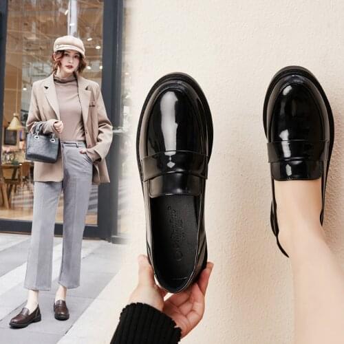 British style japanned leather brogues microfiber oxford flat shoes woman vintage creepers derby shoes round toe female flats