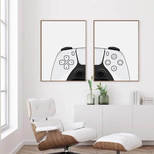 Black White Boy Game Gamepad Illustration Canvas Painting Wall Art Nordic Posters and Prints Wall Pictures for Living Room Decor