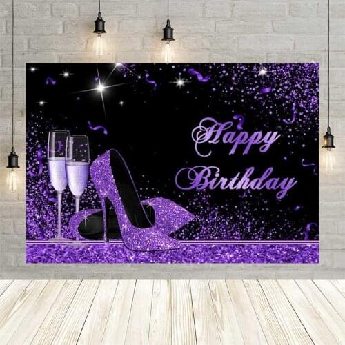 Avezano Purple High Heels Backdrops For Photography Woman Birthday Party Champagne Glitter Star Decor Background Banner Shooting