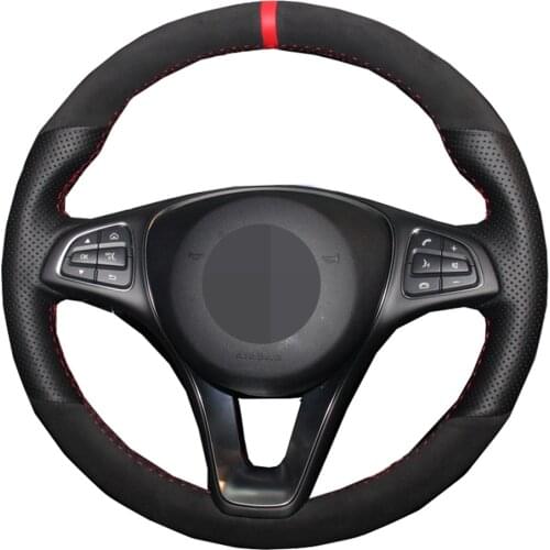 DIY For Mercedes Benz C180 C200 C260 C300 B200 Hand-stitched Black Suede Cow Leather Car Steering Wheel Cover Auto parts
