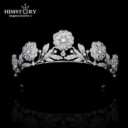 HIMSTORY Romantic Crown Tiara de Noiva Rose Flower Wedding Hair Accessories Women Hair Jewelry Zircon Bridal Crown and Tiaras