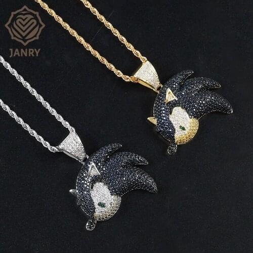 JANRY Blue Zircon Flying Fish Fairy Pendant Necklace Micro-inlaid Zircon Men Women Hiphop Necklace With 60cm Chain
