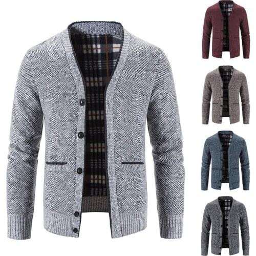 Mens knitwear Spring and winter mens fashion V-neck button cardigan solid color casual loose fluff catch warm coat