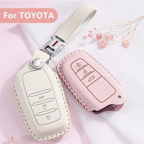 Car Leather Key Case Cover For Toyota Camry Corolla C-HR CHR Prado Prius RAV4 Avalon Key Protective Shell Interior Accessories