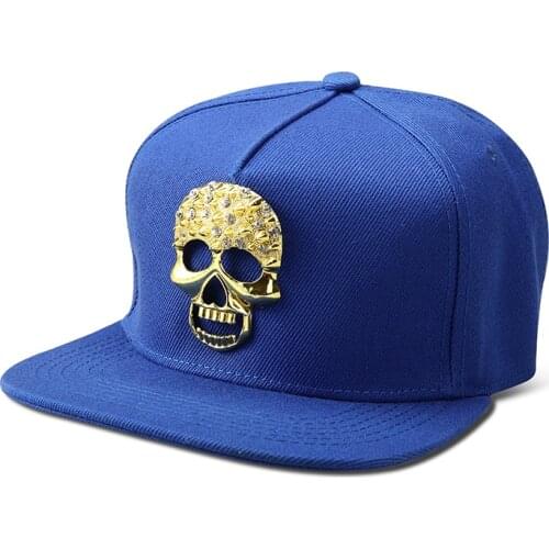 Metal Rhinestone Gold Skull Logo Baseball Caps Hip Hop Hats Gorras Cotton Snapbacks Casquette Adjustable for Men Women Brim