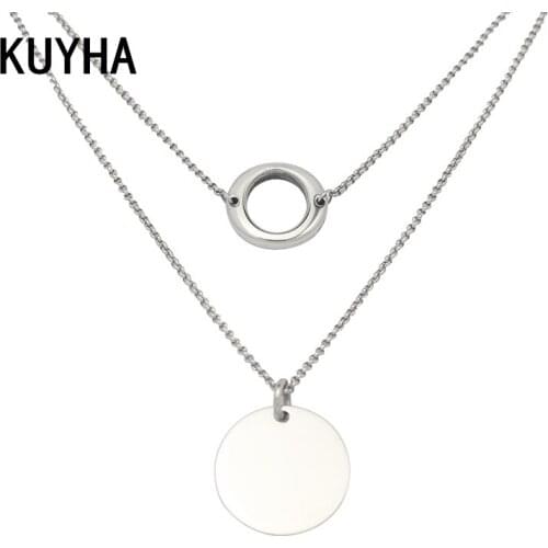 Necklace Fashion Classic 2 Round Engravable Pendant Necklaces Men/Women Chokers Silver Color Necklaces Jewelry