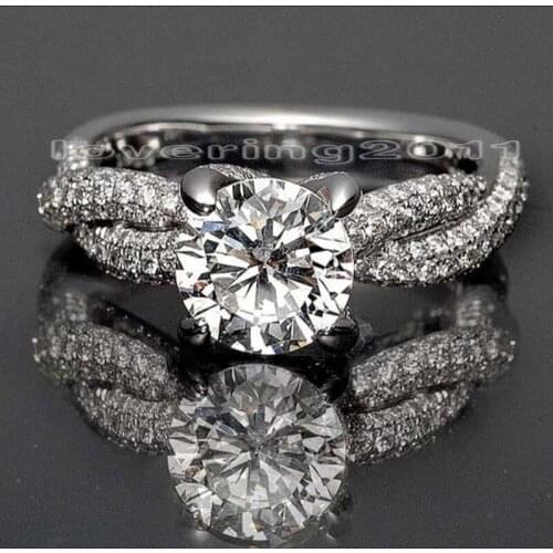 Fashion Jewelry Unique Dinosaur claw 8mm Gem 5A Zircon stone 14KT White Gold Filled Engagement Wedding Band Ring Set Sz 5-11