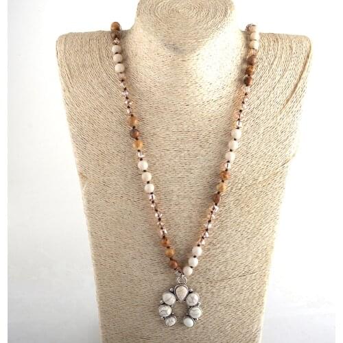 MD Fashion Bohemian Tribal Jewelry White Stone Long Knotted Moon Metal Stones Pendant Necklaces For Women Jewelry