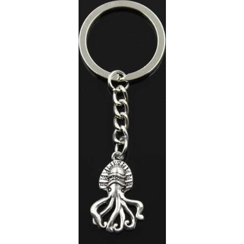 Fashion Keychain 28x18mm Ocean Octopus Silver Color Pendants DIY Men Jewelry Car Key Chain Ring Holder Souvenir For Gift