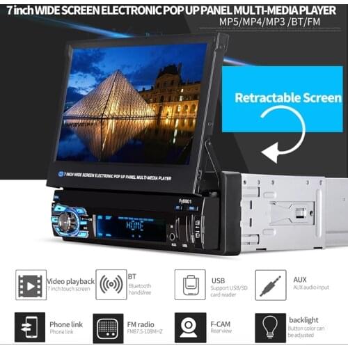 MP5 Auto Media Player Retractable 1 Din Car Radio Touch Screen Audio MP5 12V FM Car Radio Para Auto Multimedia