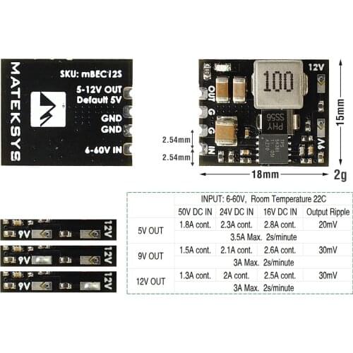 Newest Matek MICRO BEC 6-60V TO 5V/9V/12V-ADJ For Drone VTX