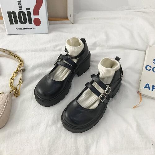 Lisapie Gothic Lolita Shoes Round Head Japanese College Girl JK Uniform PU Platform Strap Waterproof Black Shoes Mary Jane Shoes
