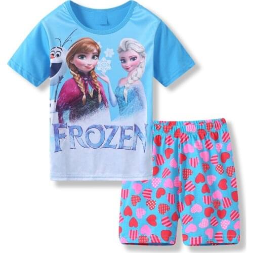 New Frozen Children Girls Baby Clothes Princess Pajamas Summer Short-Sleeved Cute Pajamas Cartoon Suit