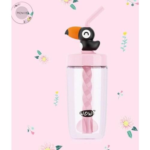 Portable water bottle 400ml Simple cartoon pecker water bottle With a straw Straw type child Home offices Sports gym Lazy cup