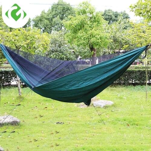 Two-Person Portable Outdoor Camping Hammock with Mosquito Net High Strength Parachute Fabric Hanging Bed Hunting Sleeping Swing