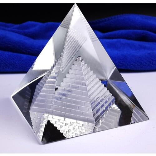 Clear Fengshui Hollow Pyramid Healing Crystal Wicca crafts Desk Paperweight