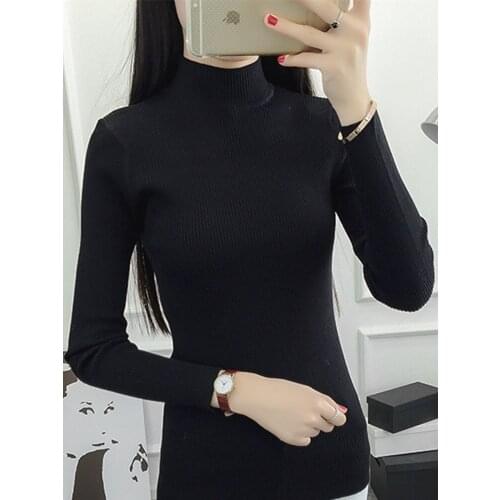 Autumn/winter 2019 new half a turtleneck pullovers joker cultivate morality within tight sweater long-sleeved top female