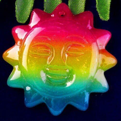 Carved Rainbow Titanium Crystal Sun Face Pendant Jewelry Necklace for Women 40x5mm sh018