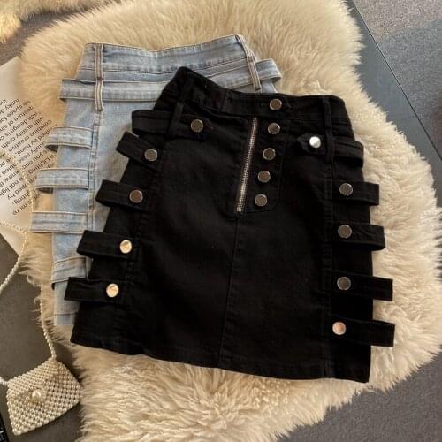 Richkeda Store New 2021 2021 Spring And Summer New Fashion Slim Slim High Waist Wild Breasted A-line Denim Skirt
