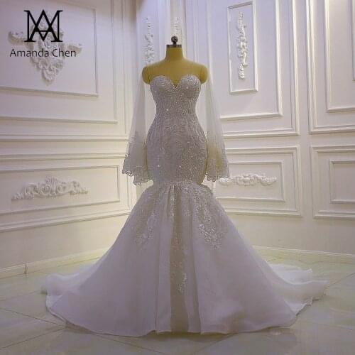 Robe blanche Strapless Lace Applique mermaid Wedding Dress