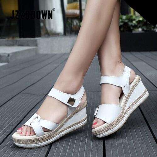 Women summer Platform sandals shoes Split Leather Flat ladies white High Heel Sandal shoe 2018 open toe Fashion Casual footwear