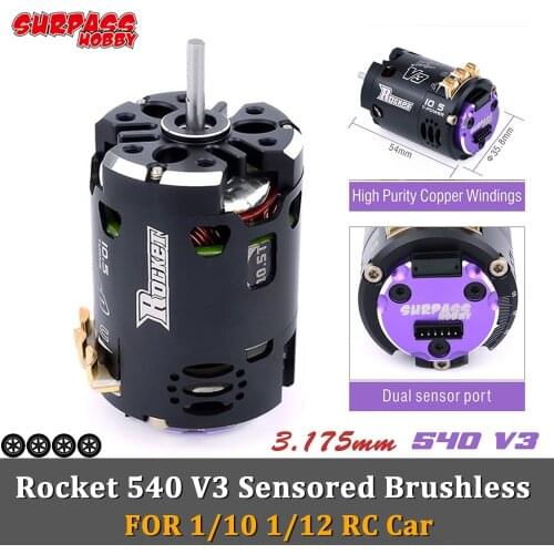 Surpass Hobby Rocket 540 V3 Sensored Brushless Motor 3.175mm Heatsink Sensorless Esc for 1/10 1/12 RC Car Drift Racing HSP