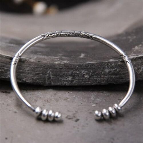 Silver S925 pure silver beads paragraphs small fine handmade silver bracelet Thailand open female Thai silver bracelets