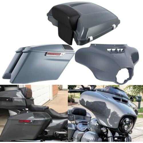 Gunship Gray 4" Extended Saddlebags Batwing Outer Fairing Tour Pack Trunk For Harley Touring CVO Road King Street Electra Glide