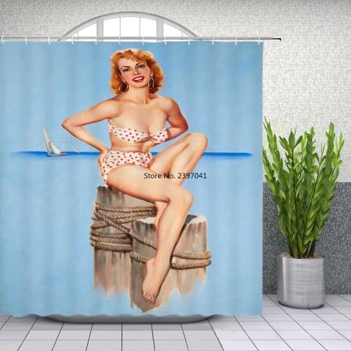 American Girl printed 3D Sexy Shower curtains with 12 hooks waterproof polyester fabric washable bathroom Bath Curtain