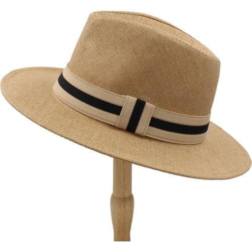 2019 6 Color Summer Women Men Straw Sun Hat With Wide Brim Panama Hat For Beach Fedora Jazz Hat Size 56-58CM A0154-XSJ